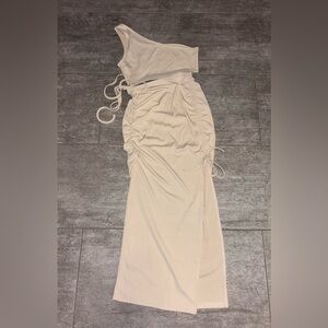 Elegant Cream Ruched Maxi Dress